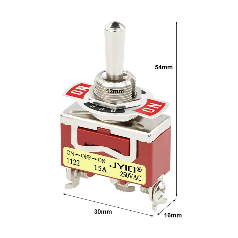 E-TEN Miniature Toggle Switch 240V – ON/OFF/ON SPDT 3-Position for Boat, Car & Model