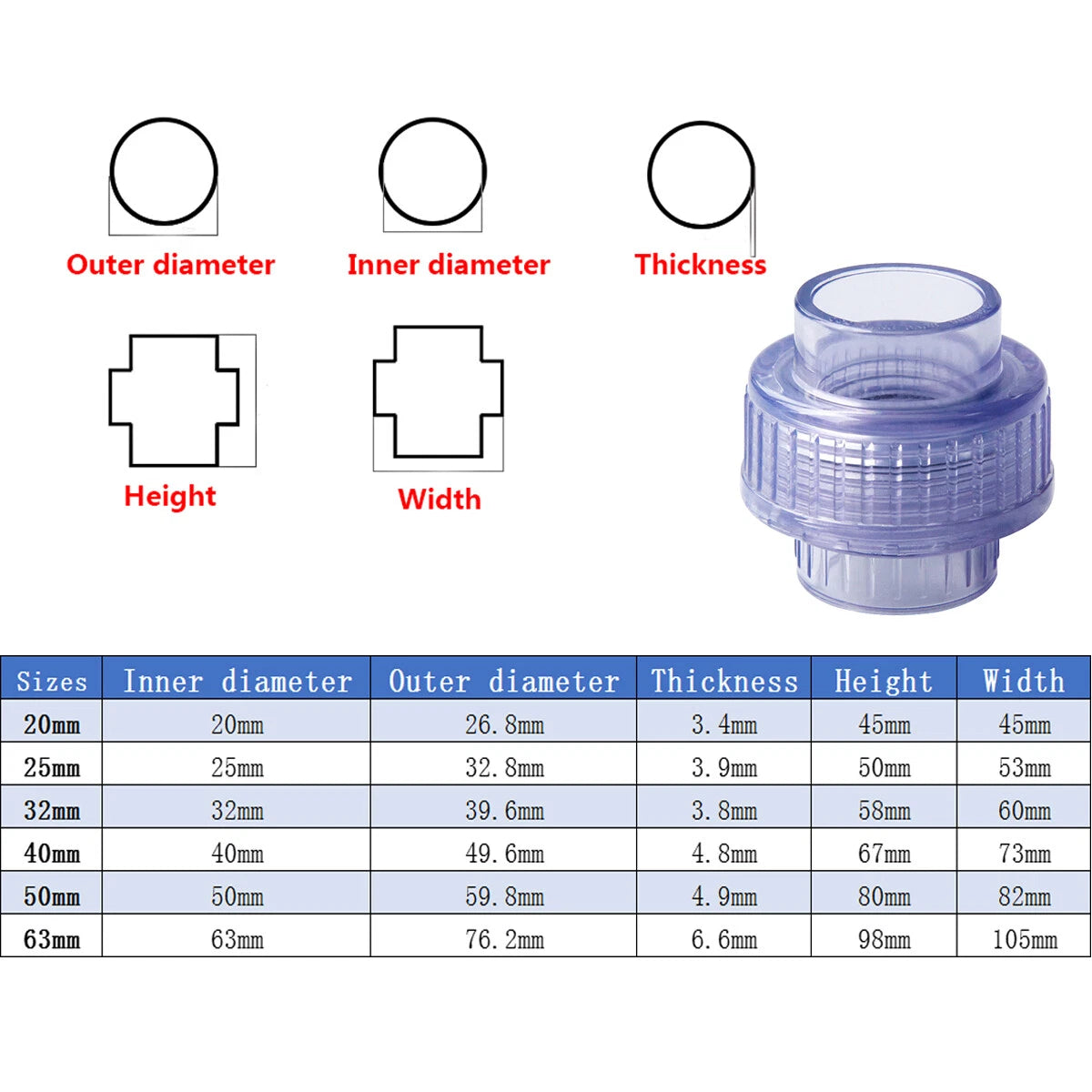 Transparent PVC-U Pipe Adhesive Fittings Tube Sleeve Elbow Tee Union Ball Valve