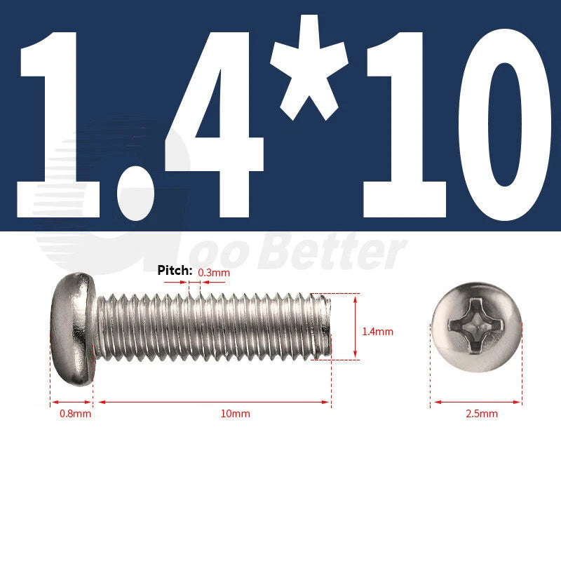 M1.2–M1.7 Phillips Pan Head Machine Screws | Nickel Plated Small Bolts