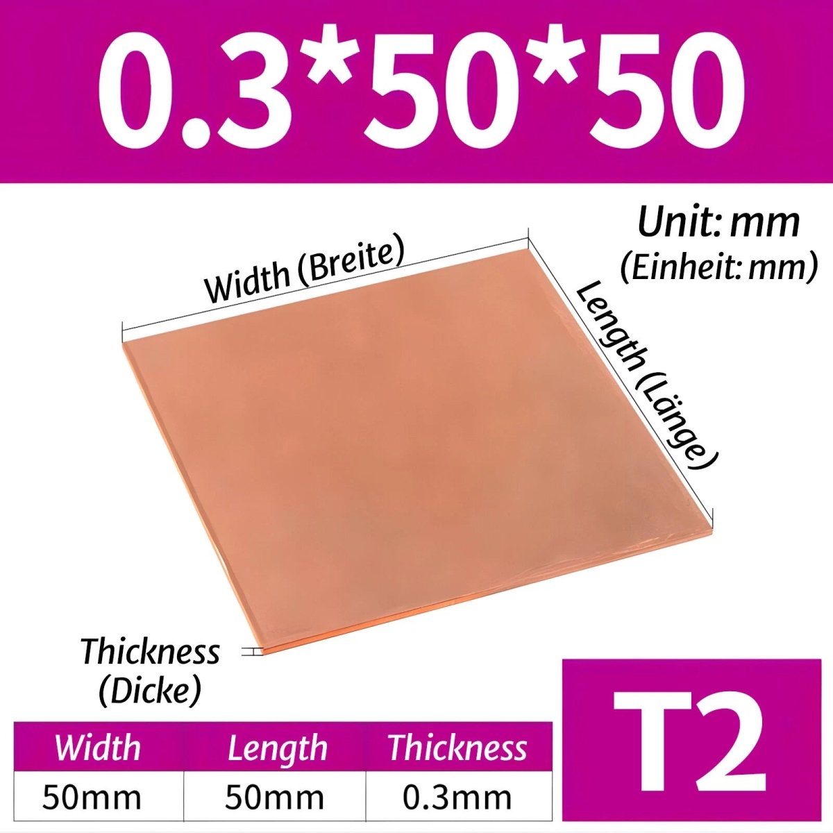 T2 Pure Copper Sheet/Plate Copper Block Laser Cut Many Sizes 0.3mm - 8mm Thick - HomeDIYer