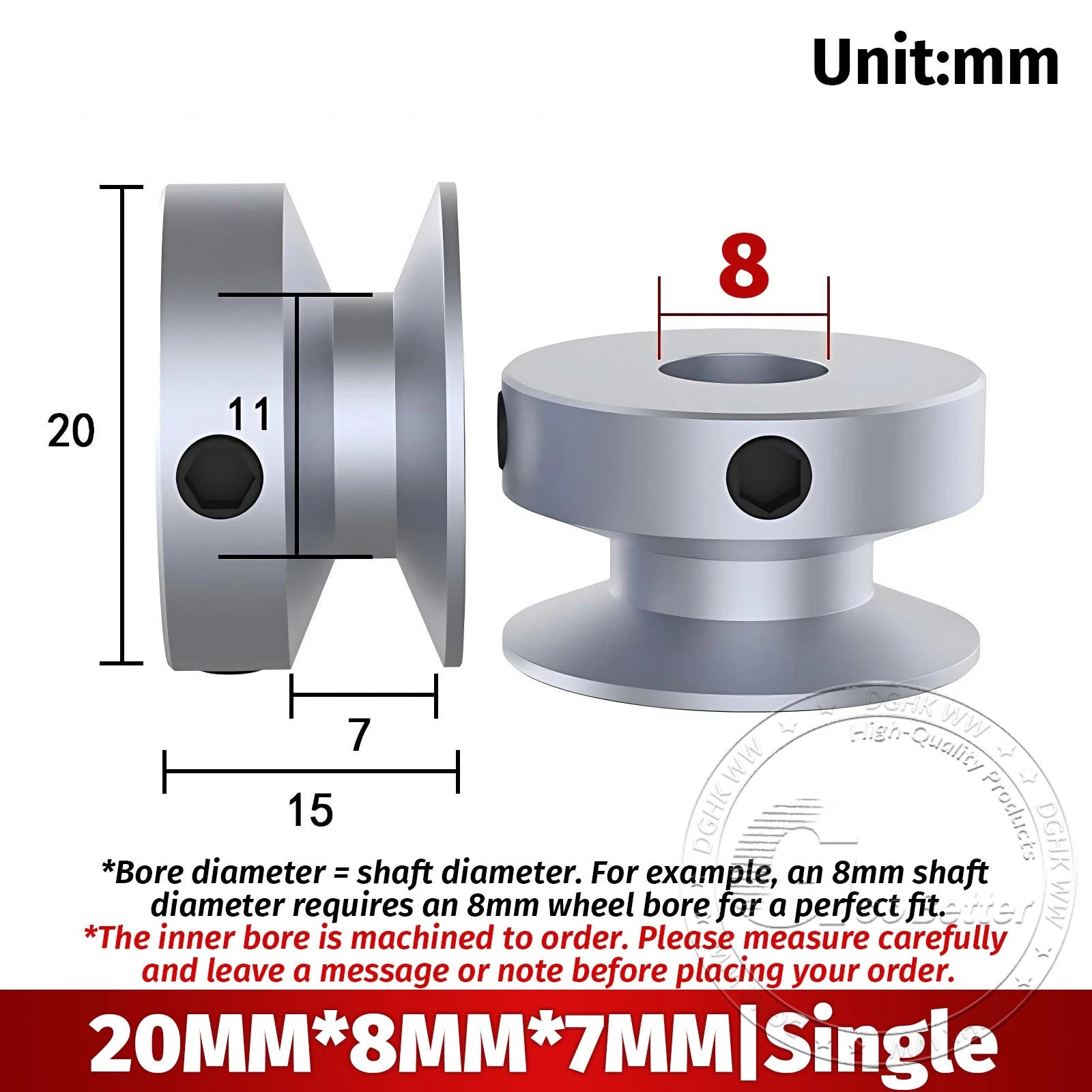 V Grooved Pulley Aluminum Round Belt Pulleys For 7mm Belt Single/Double Grooved