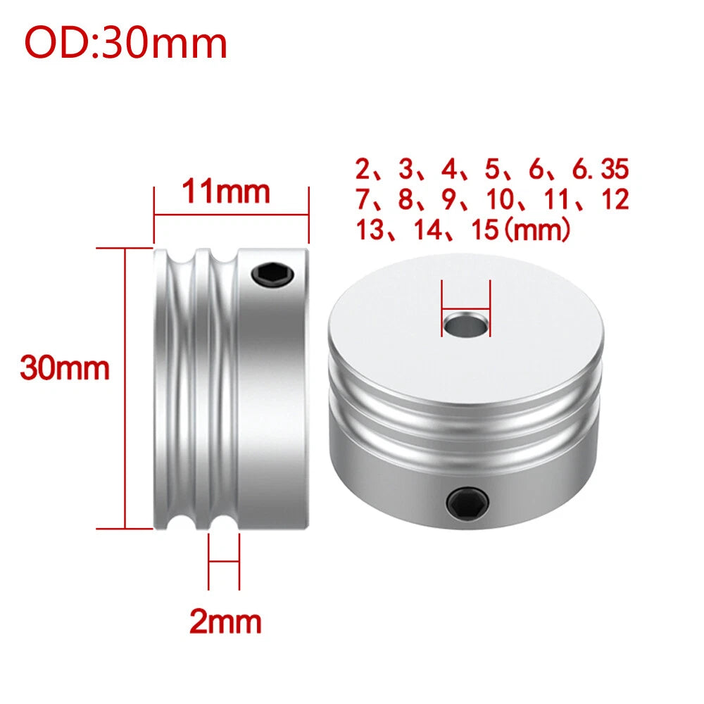 Double U Grooved Pulley PU Round Belt Pulleys Aluminum Width 2mm OD 10mm-60mm