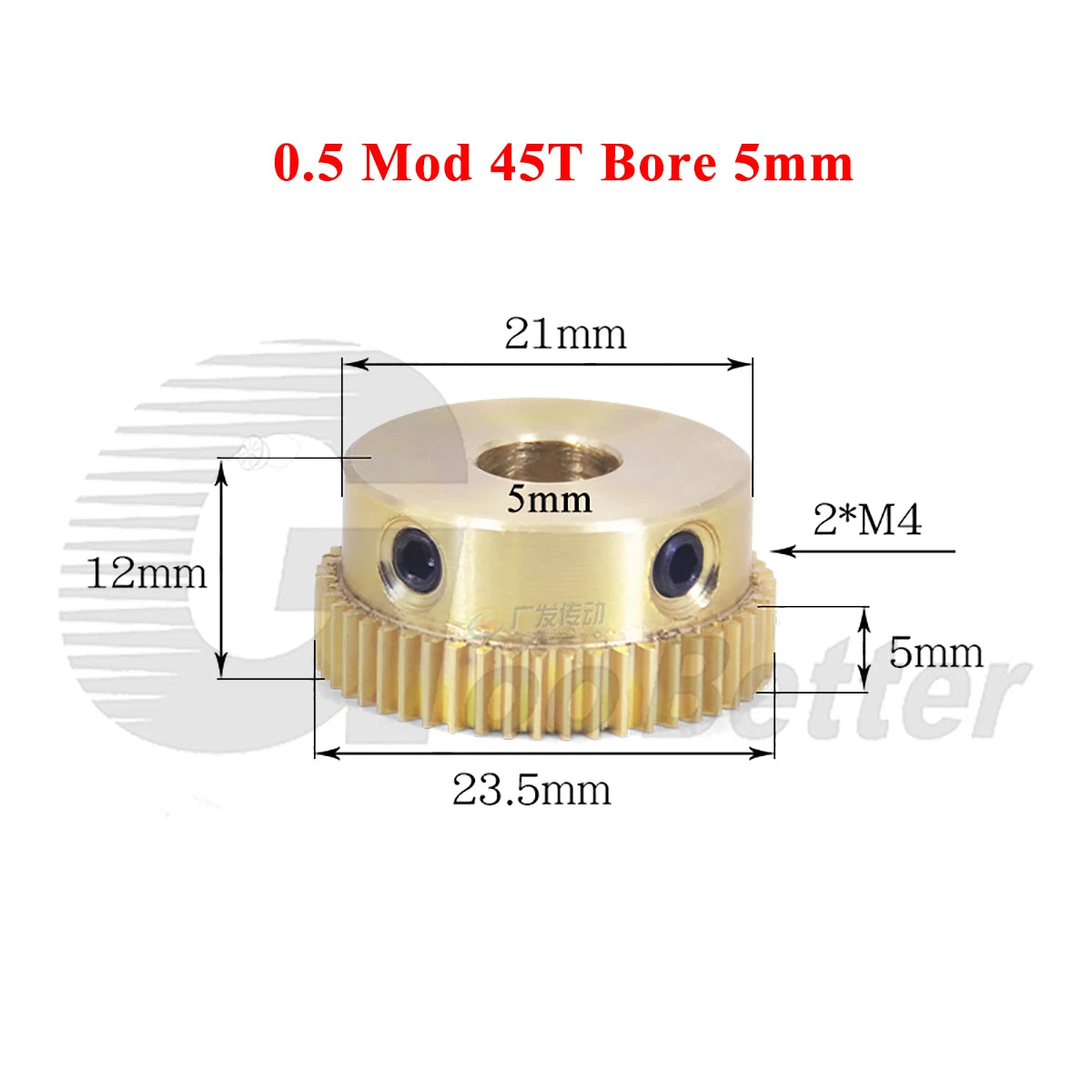0.5 Mod Brass Pinion Spur Gear 45 Teeth Bore 4/5/6/8/10mm CNC Transmission Gear