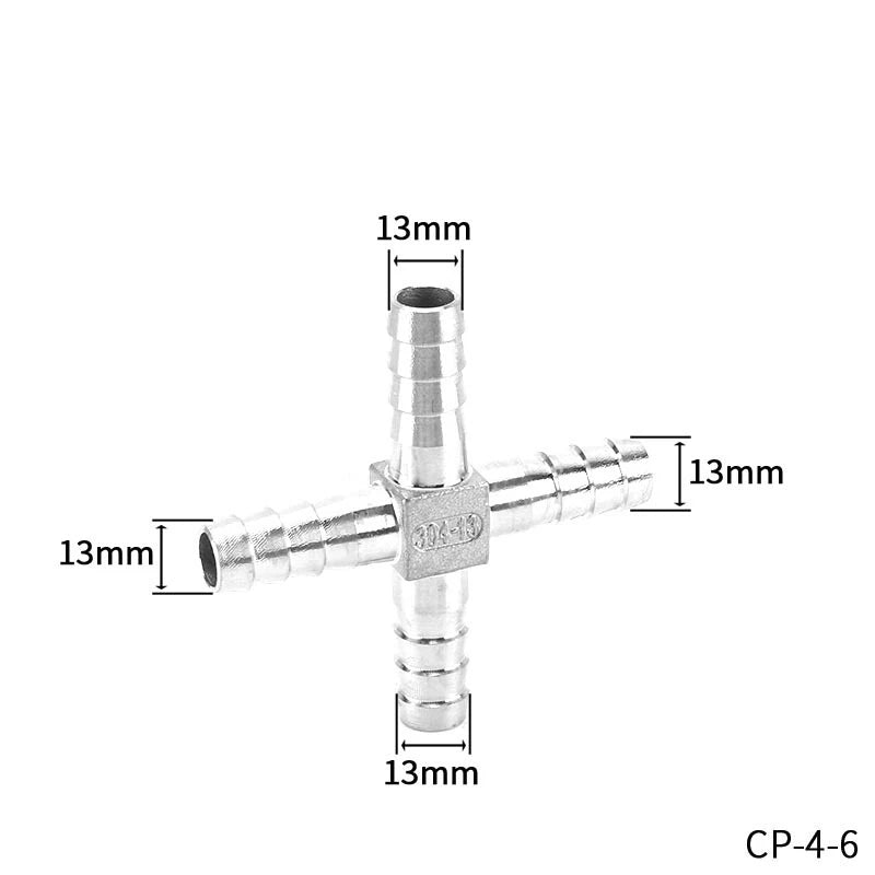 A2 Stainless Steel Cross 4-Way Barbed Hose Connector | 8–25mm | Air Fuel Water Gas