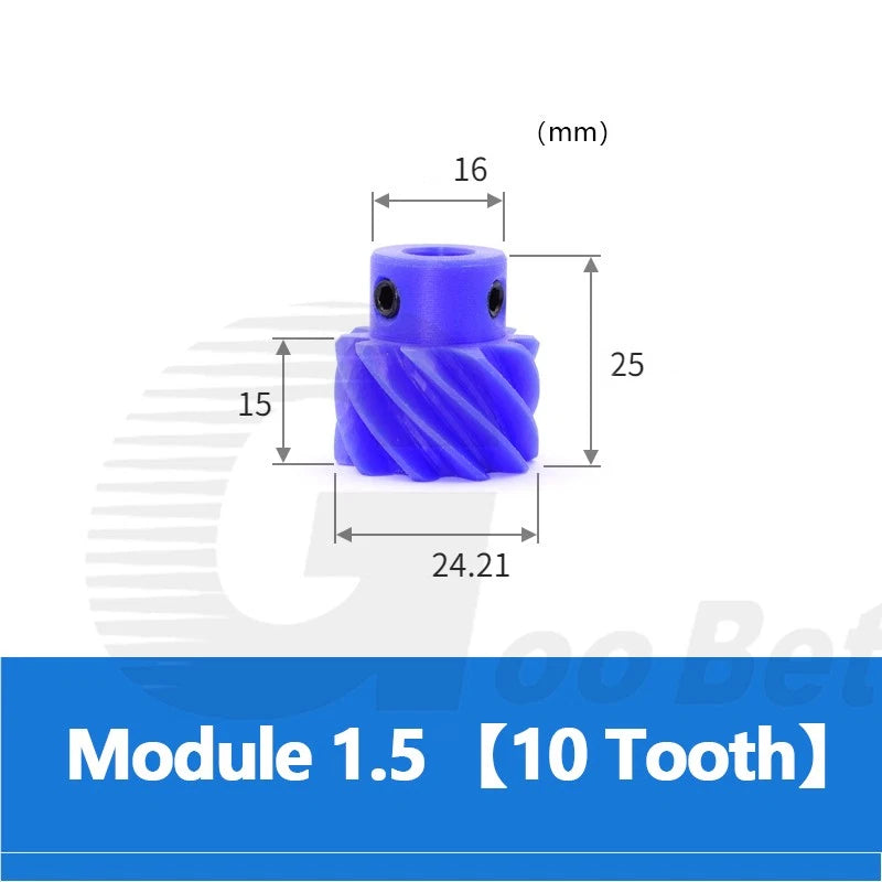 Module 1.5 Helical Gear 45° Left-hand 10-20 Tooth Pinion Bore 8-18mm Nylon Blue
