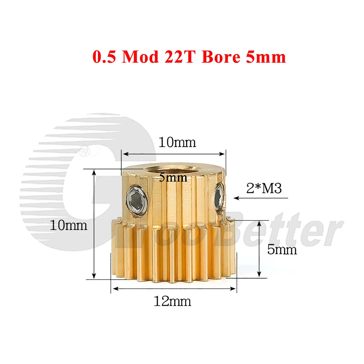 0.5 Mod Brass Pinion Spur Gear 22 Teeth Bore 4/5/6/6.35/8mm Transmission Gear