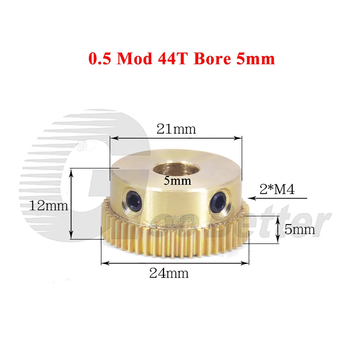 0.5 Mod Brass Pinion Spur Gear 44 Teeth Bore 4/5/6/8/10mm CNC Transmission Gear