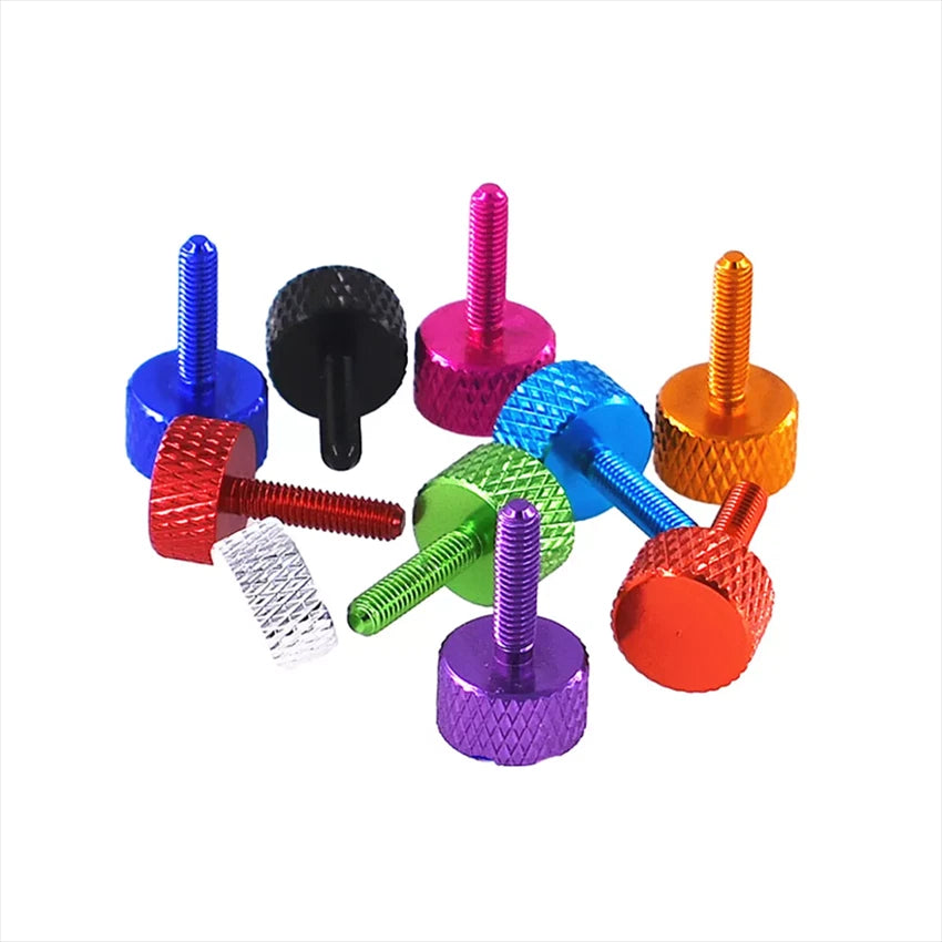 M3 Coloured Aluminium Knurled Thumb Screws Flat Head Hand Grip Bolt L:12mm-50mm