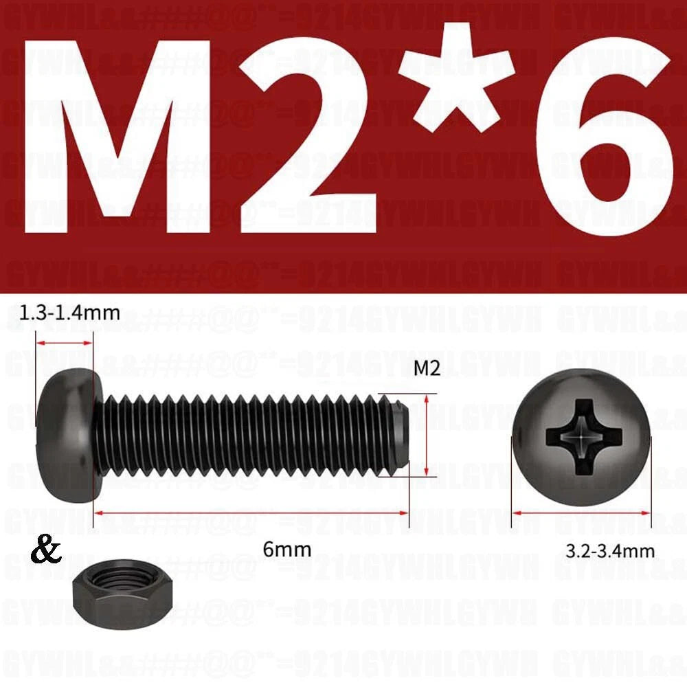 Black Pan Head Phillips Machine Screws + Hex Nuts Set – A2 Stainless Steel, M2 to M10