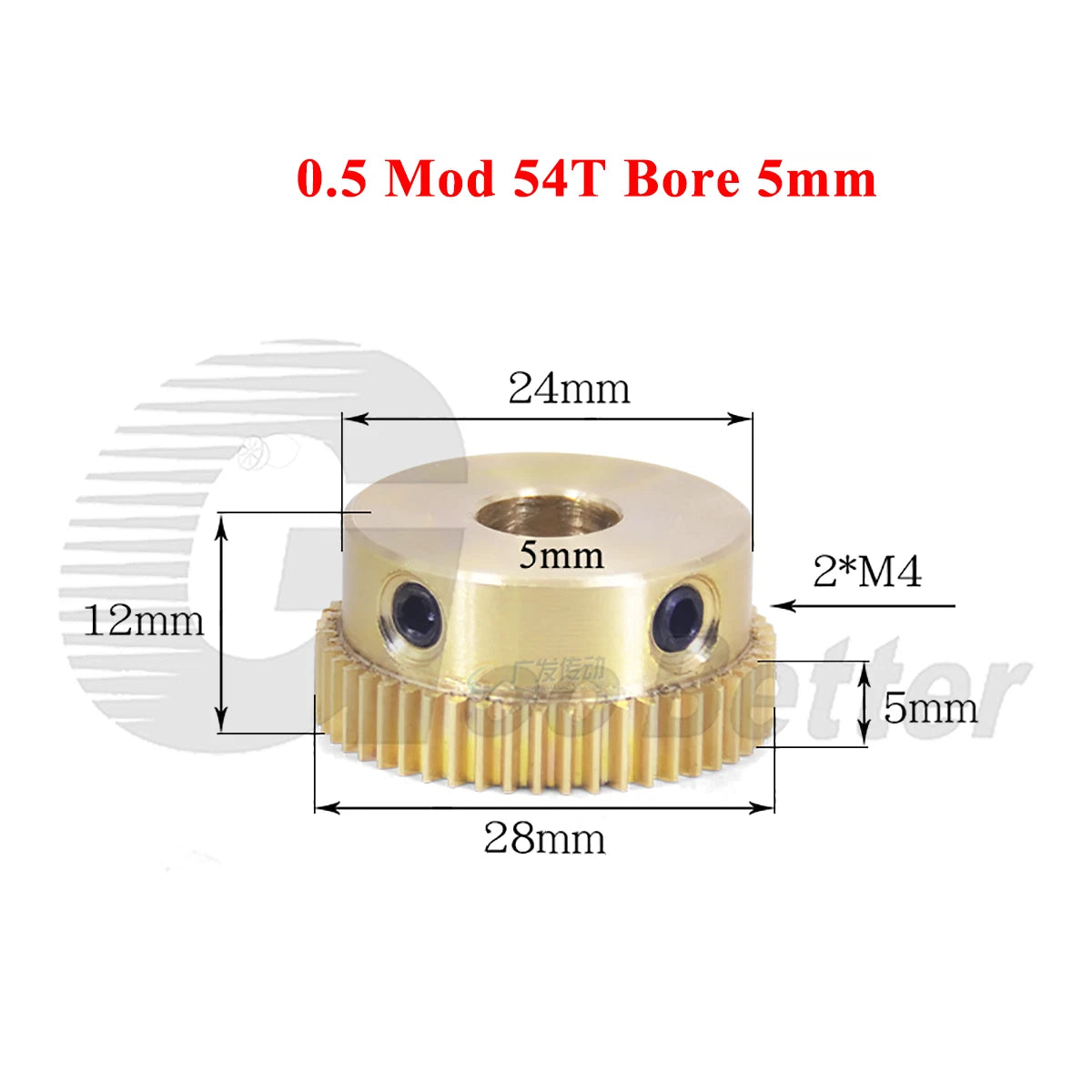 0.5 Mod Brass Pinion Spur Gear 54 Teeth Bore 4/5/6/8/10/12mm Transmission Gear