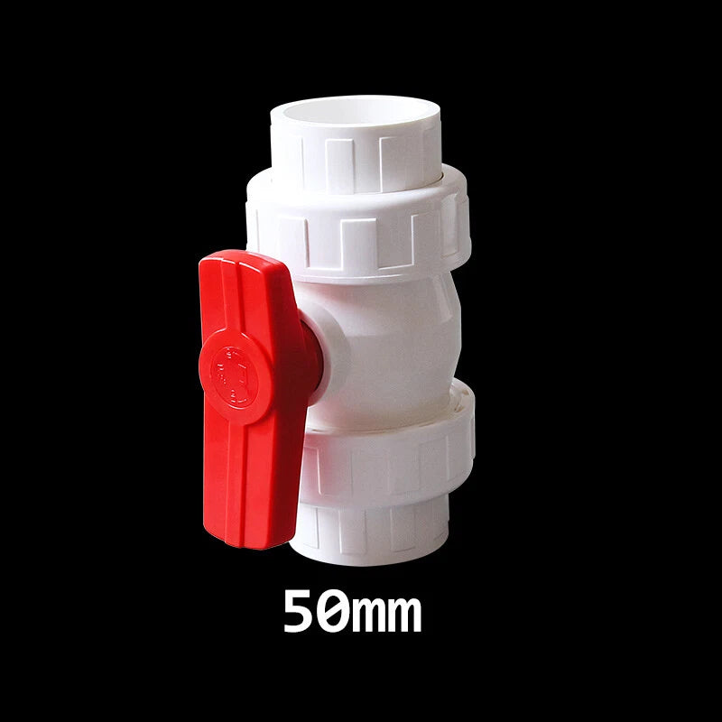 White PVC Ball Valve Double Union Solvent Weld Pipe Fittings Pond Tank 20-110mm