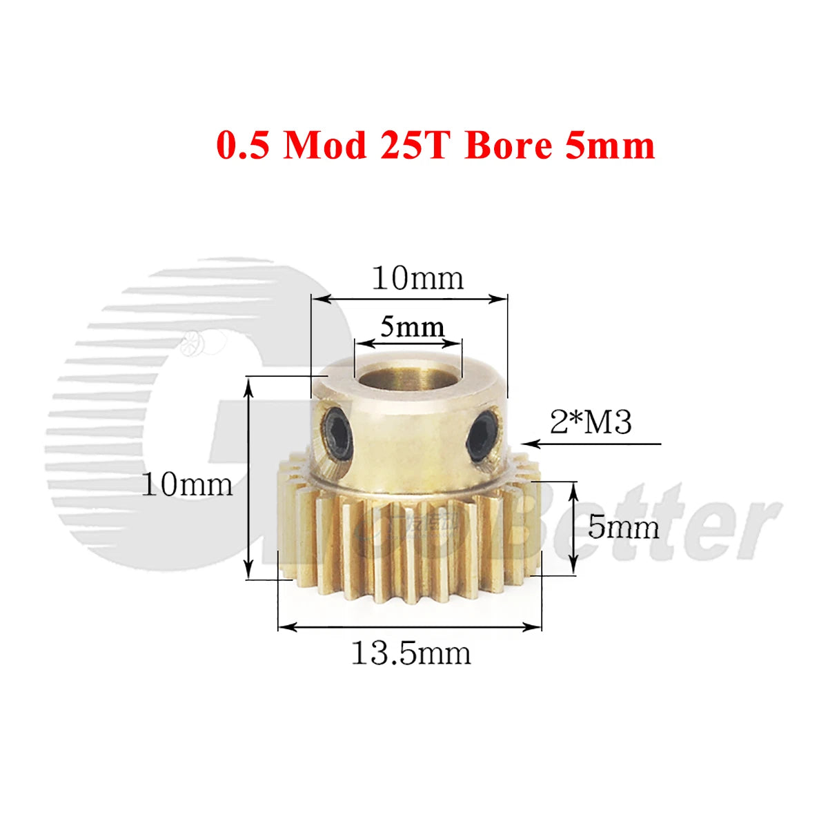0.5 Mod Brass Pinion Spur Gear 25 Teeth Bore 4/5/6/6.35/7mm Transmission Gear
