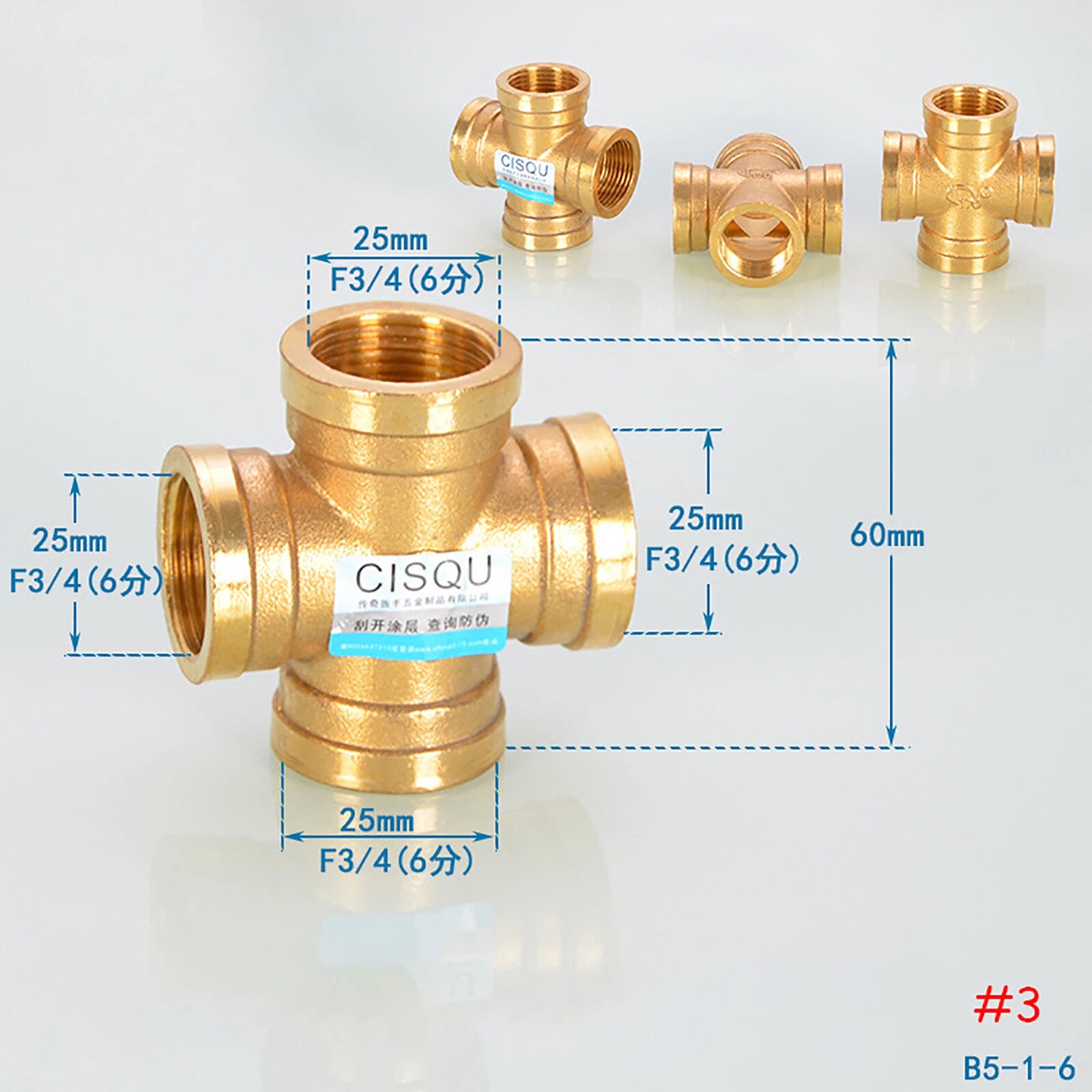 BSP 4-Way Cross Brass Pipe Fitting | 1/2" & 3/4" | Male & Female Thread Configurations