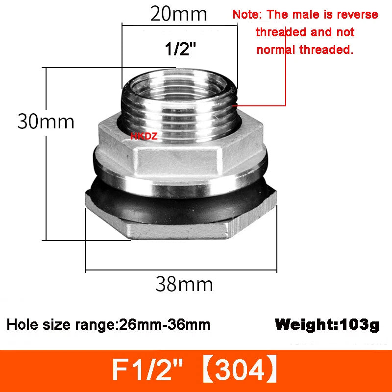 Water Tank Connector Outlet Hose Tap Adapter Fittings Joint 304 Stainless Steel