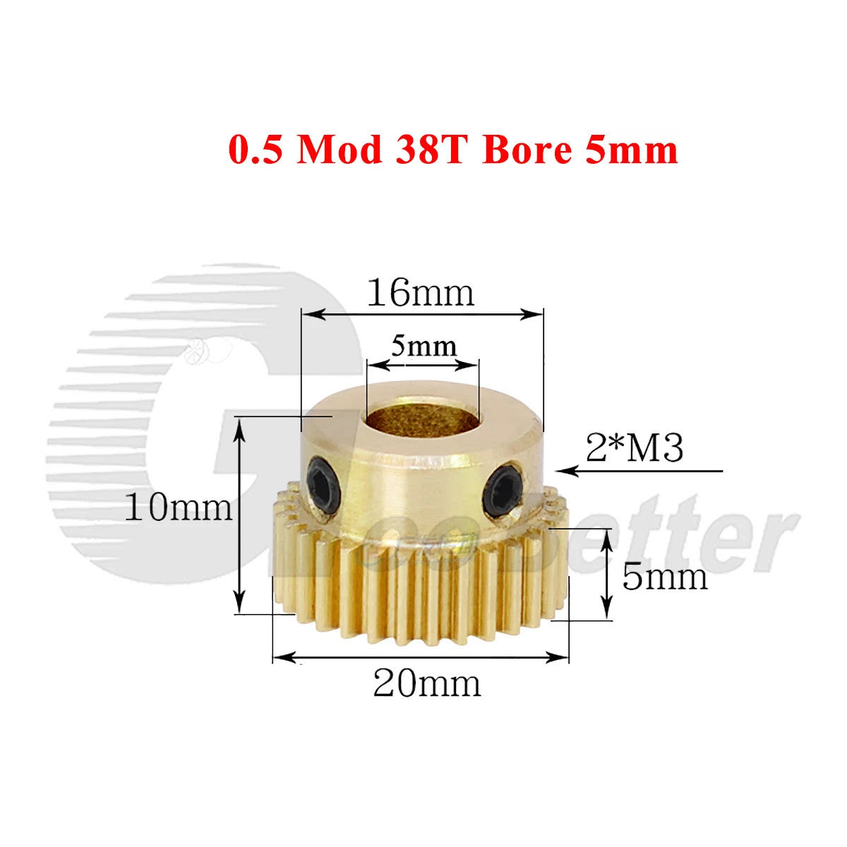 0.5 Mod Brass Spur Gear 38 Teeth Bore 4~12mm Motor Gear Transmission Pinion Gear