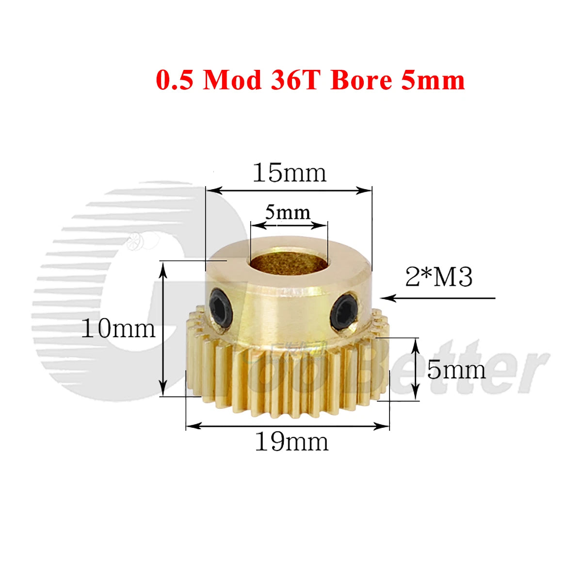 0.5 Mod Brass Spur Gear 36 Teeth Bore 4~12mm Motor Gear Transmission Pinion Gear