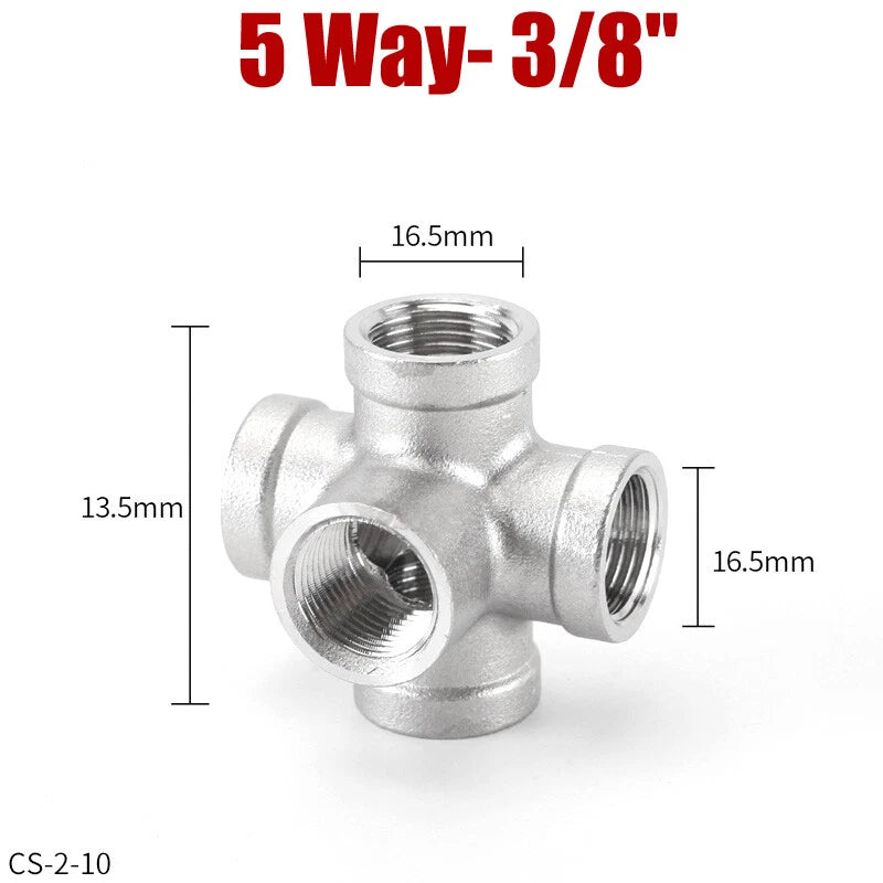 5-Way BSP Female Stainless Steel Pipe Fitting Splitter 1/4" to 2"