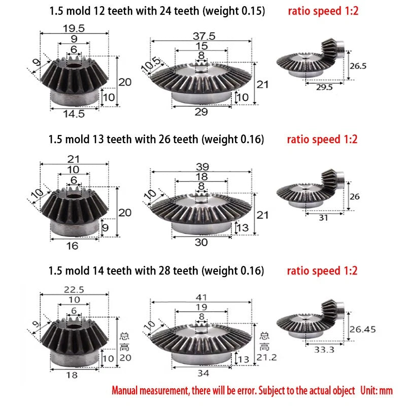 Precision Bevel Gears 0.5/1/1.5/2/2.5/3 Module 12/24 -35/70 Teeth Bevel Gear 1:2