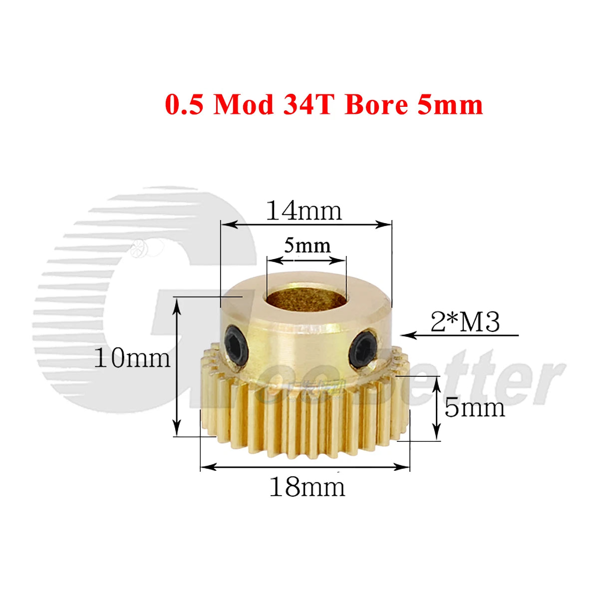 0.5 Mod Brass Spur Gear 34 Teeth Bore 4~10mm Motor Gear Transmission Pinion Gear