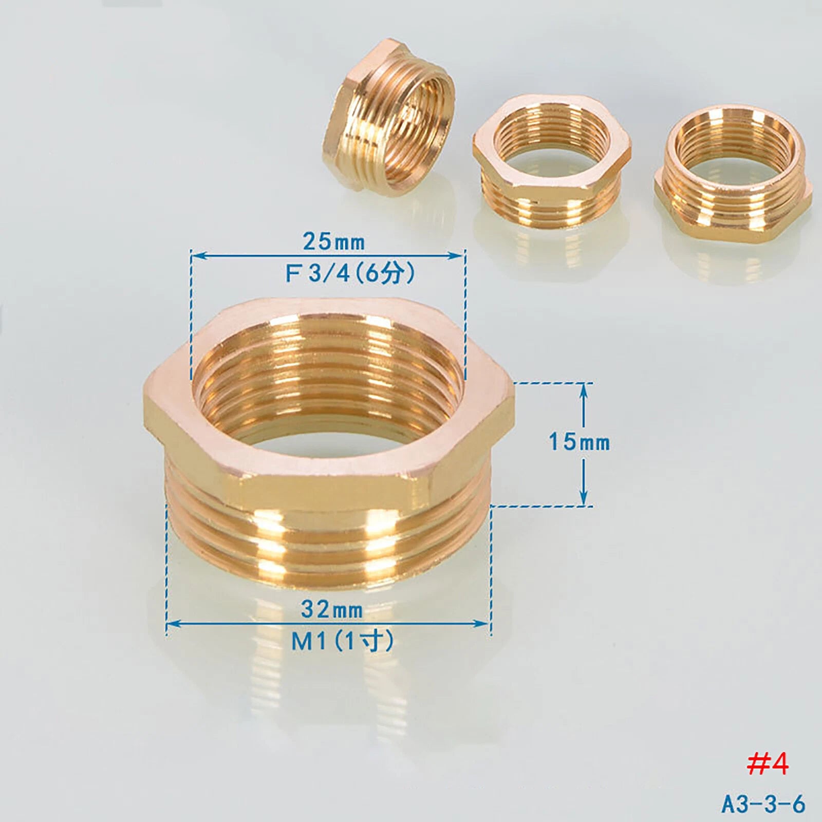 Brass Reducing Hex Bush BSP Fitting — Male to Female Thread Connector, Multiple Sizes