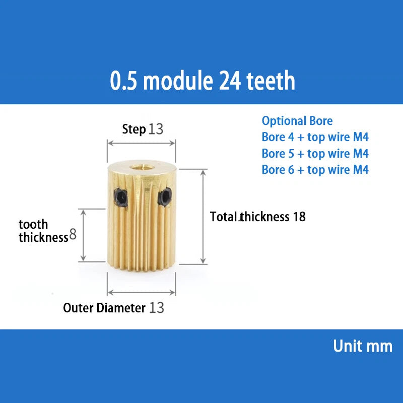 Mod 0.5 Brass Pinion Gear Spur Gears 20-60 Teeth 4-12mm Bore With Screw Hardened