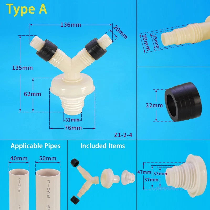 ABS Anti-Overflow Drain Pipe Fittings — Drainpipe Joints for Washing Machine, Kitchen & Basin