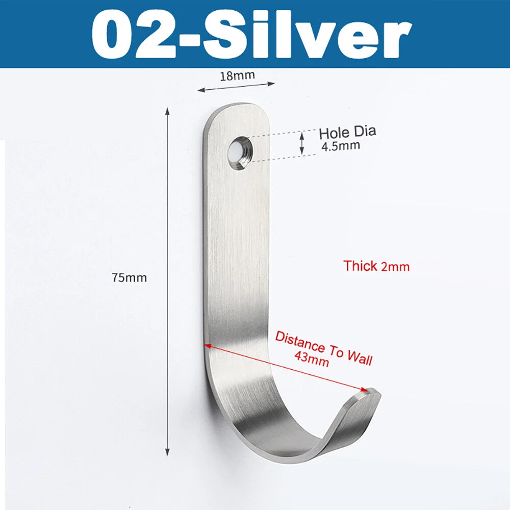 Stainless Towel Coat Heavy Duty Door Wall Mounting J Hooks Hanger Single Holder