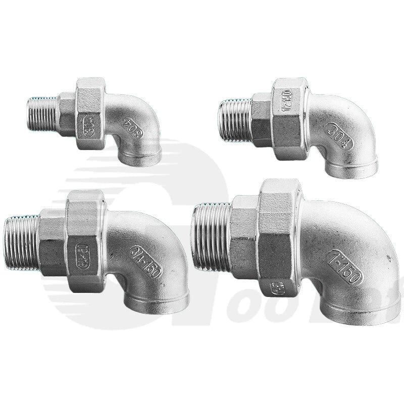 304 Stainless Steel 90° Union Elbow BSP 1/4"–2" Male Female Pipe Fitting Adapter
