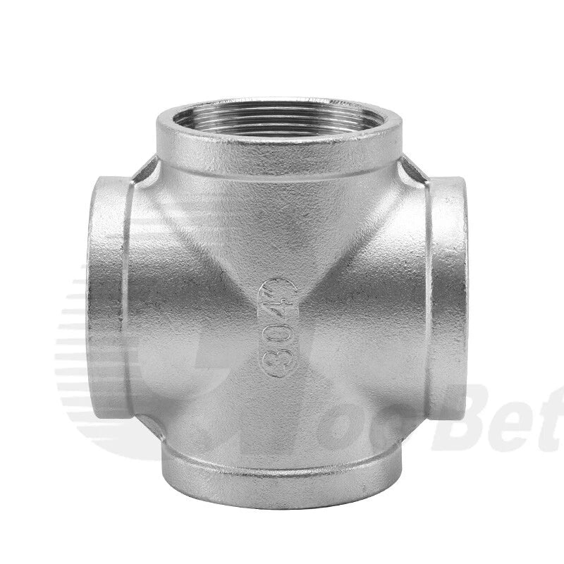 Stainless Steel Cross 4-Way Pipe Fitting | BSP Female Thread | 1/4" to 2"