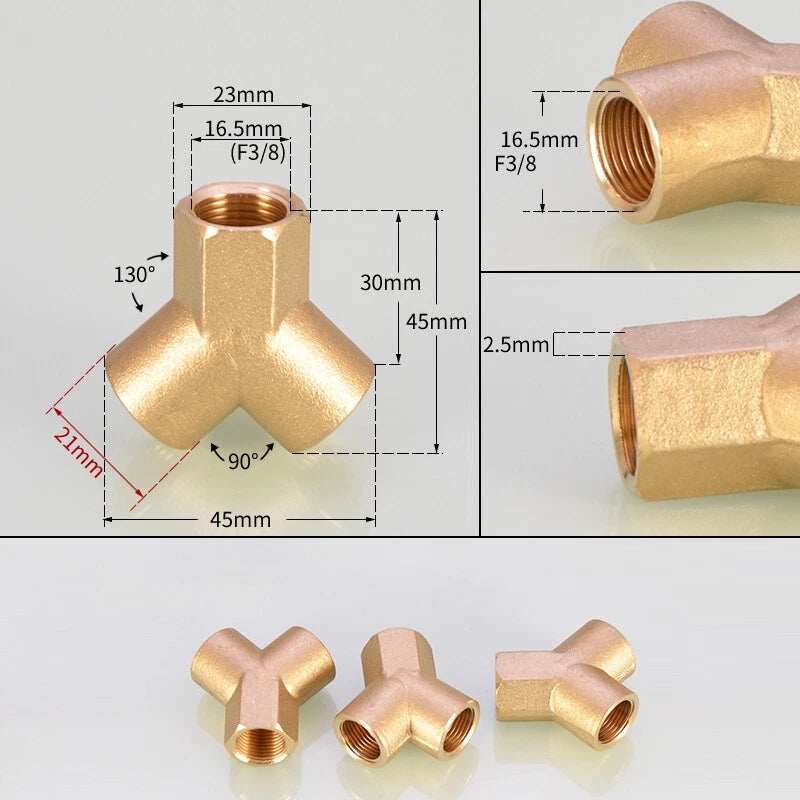 BSP 3-Way Y Fitting — 1/4" 3/8" 1/2" Female Male Thread Hose Splitter Connector