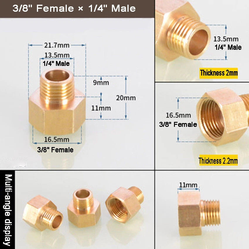 Brass Reducing Coupler — NPT Female to Male Pipe Fitting Adapter (1/8" to 1" Sizes)