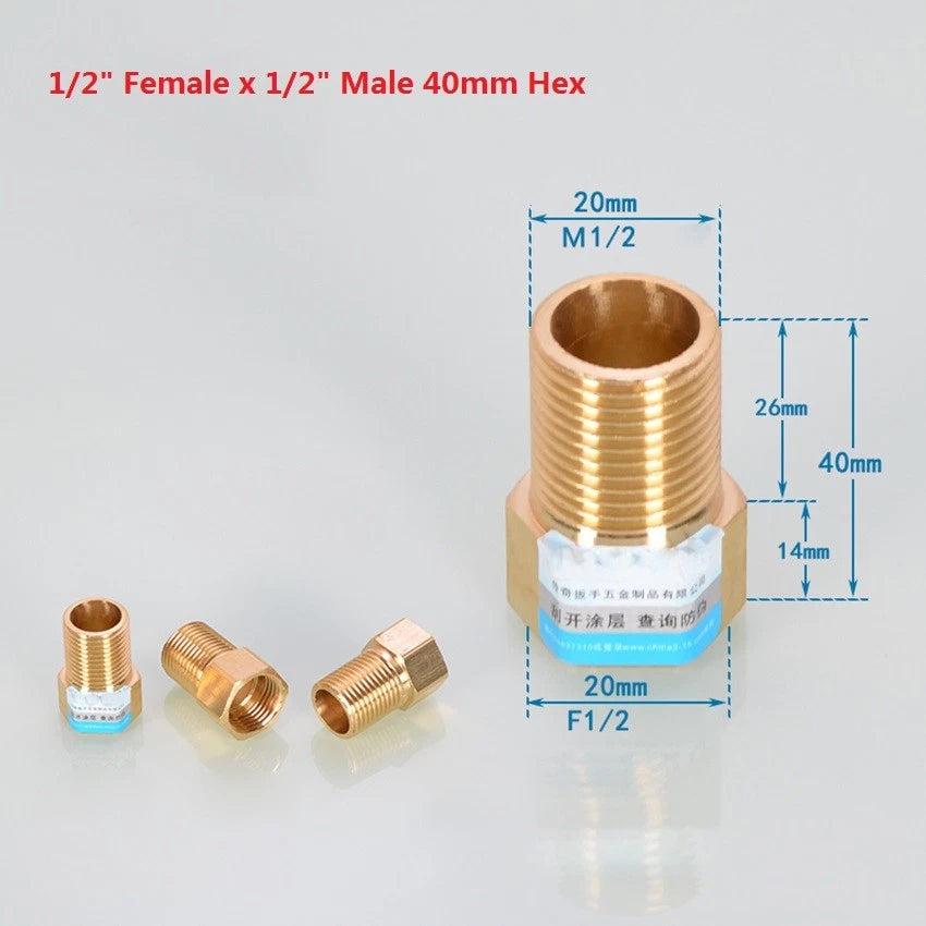 BSP Brass Pipe Adapter — Female to Male Thread, Hex & Octagon Body, Multiple Sizes
