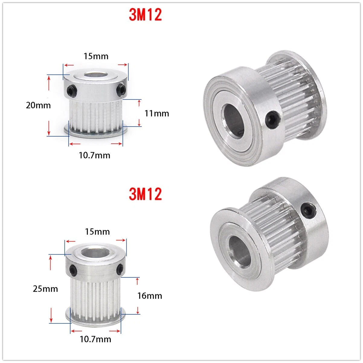 HTD3M Timing Belt Pulley 12 - 30 Tooth Multiple Bore Choice for CNC Step Motor