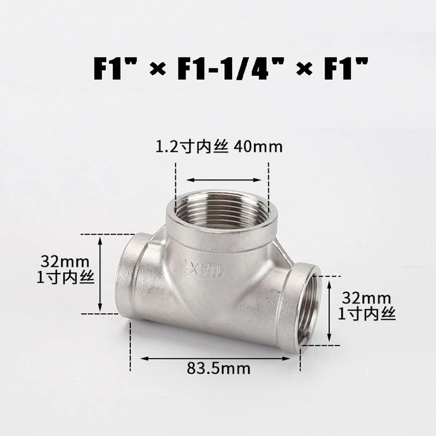 BSP Reducing Female Tee — 304 Stainless Steel Pipe Fitting, All Female Ports