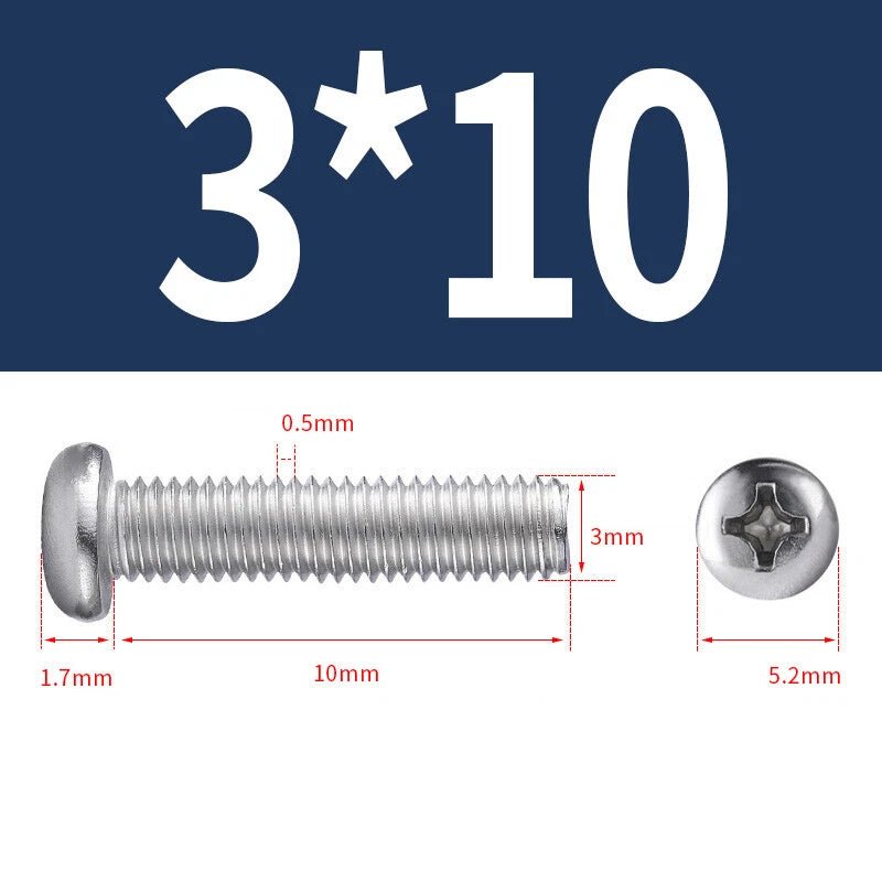 M3 M4 M5 Phillips Round Pan Head Machine Screws – 201 Stainless Steel, 6–30mm Lengths - HomeDIYer