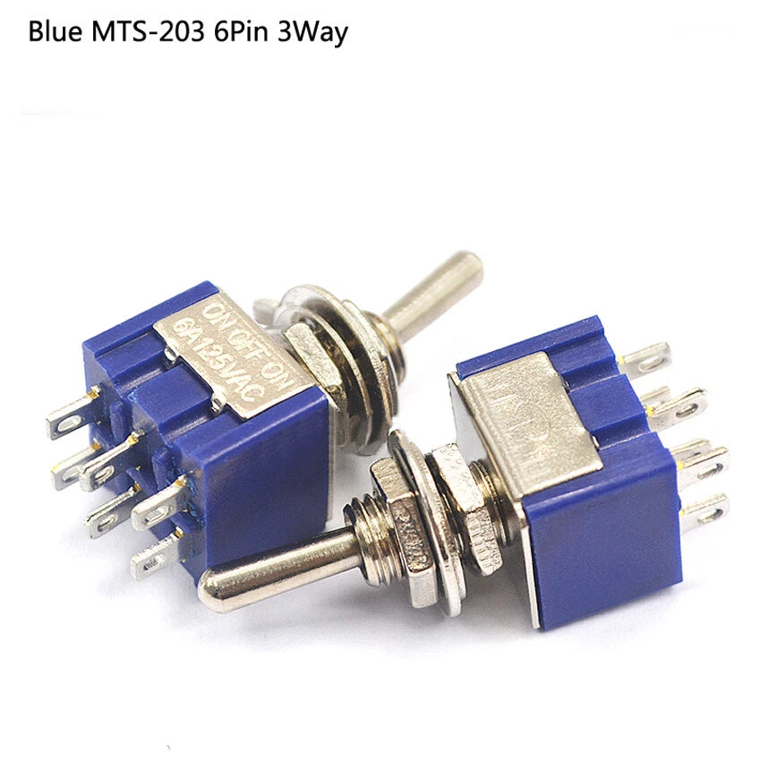MTS & PS Series Mini Toggle Switch — 3/6/9/12 Pin, 2-Way/3-Way, Red & Blue