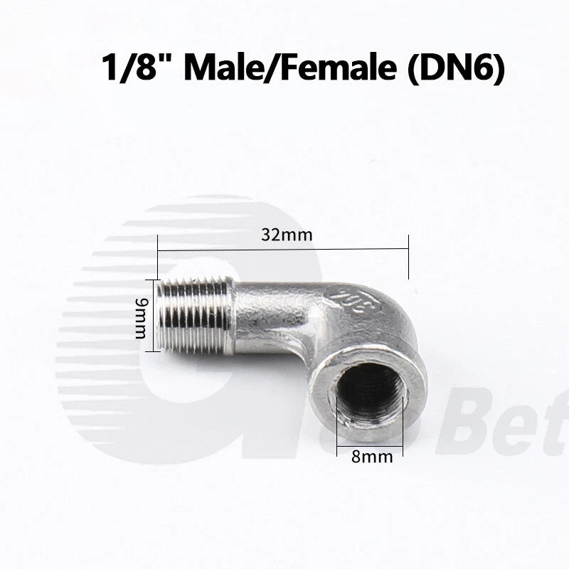 SS 304 90° BSP Elbow Fitting | Male-Female 1/8" to 2" Pipe Connector