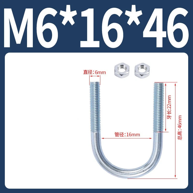M6 M8 M10 M12 U Bolt With 2 Hex Nuts Zinc-Plated U-Bolts Clamp Pipe Tube Metric