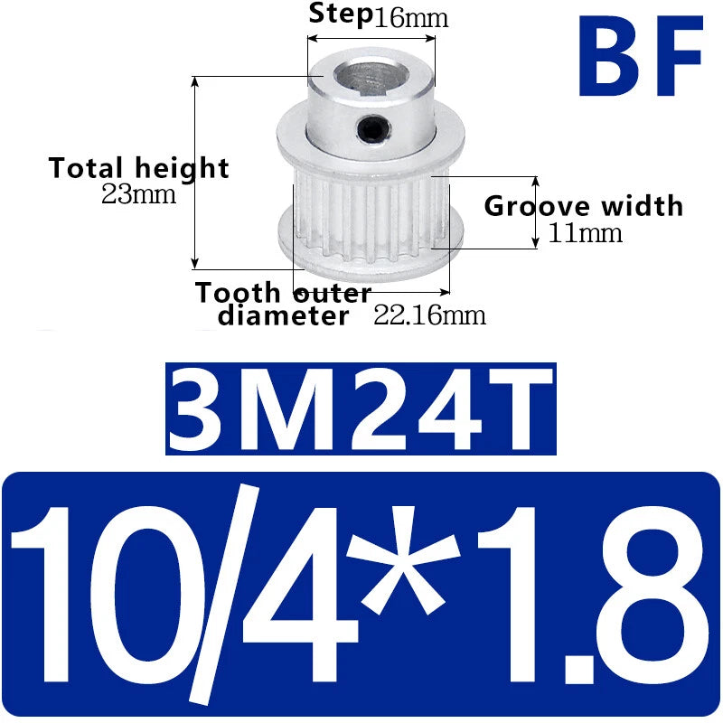 3M-24T Synchronous Wheel Timing Belt Pulley With Step For 10mm/15mm Width Belt