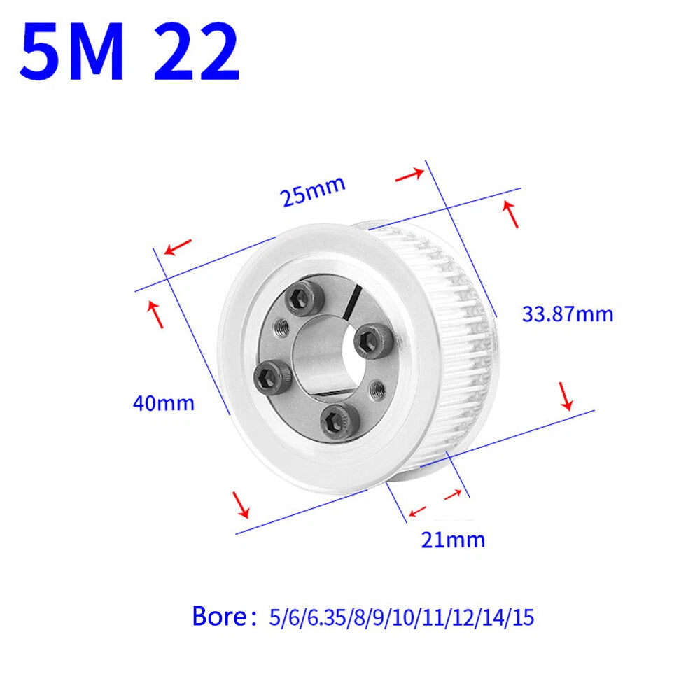 HTD-5M 18T-45T Timing Belt Pulley With Expansion Sleeve, Pitch 5mm Width 21mm