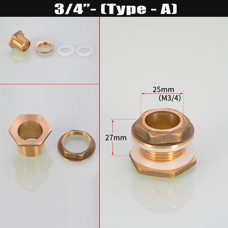 BSP Female Male Thread Water Tank Connector Bulkhead Hose Fitting 1/2" 3/4" ~ 2"