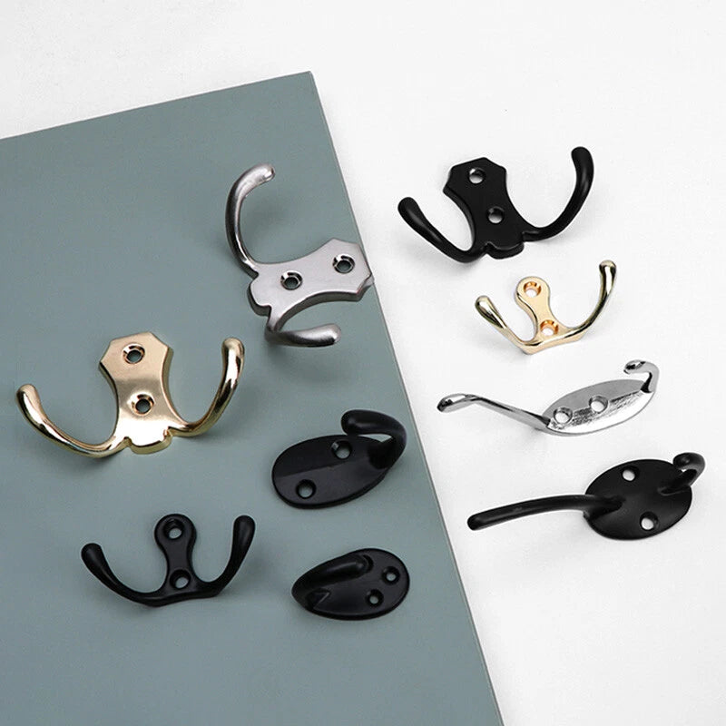 Double Hat Coat Hooks Hanger Door Wall Cloth Towel Holder Organiser Rack Robe