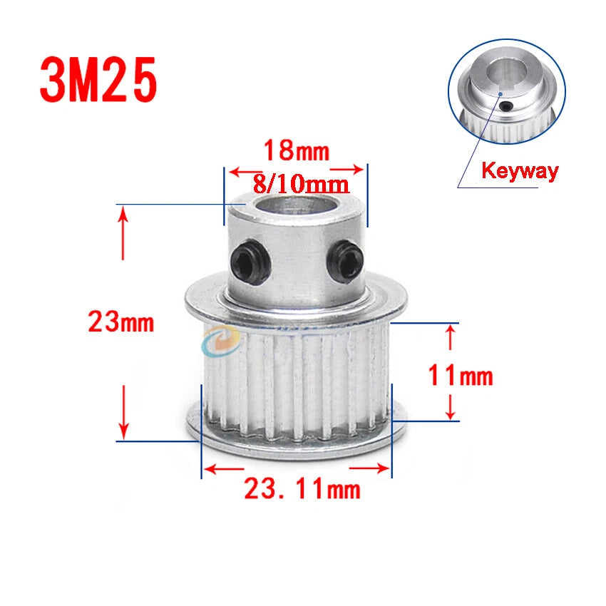 3M 20T-100T Timing Belt Pulley With Step/Keyway, Bore 8-25mm,For 10mm Width Belt