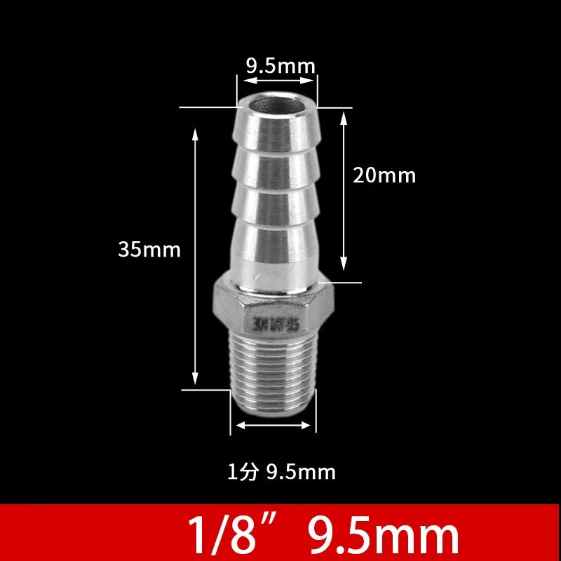 Stainless Steel BSP 1 8"-3 8" Male Thread Fitting x Barb Hose Tail End Connector