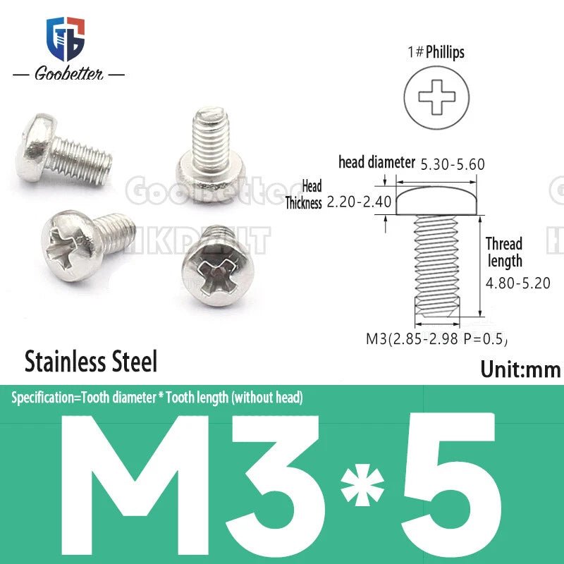 M3 Phillips Pan Head Machine Screws — 3 to 20mm, Carbon Steel & Stainless, 7 Finishes - HomeDIYer