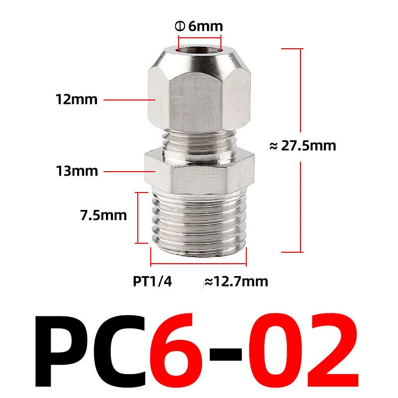 Brass Male Compression Fittings – BSP Hydraulic Adaptor, 1/8" to 1/2" Bore (PC4–PC16)