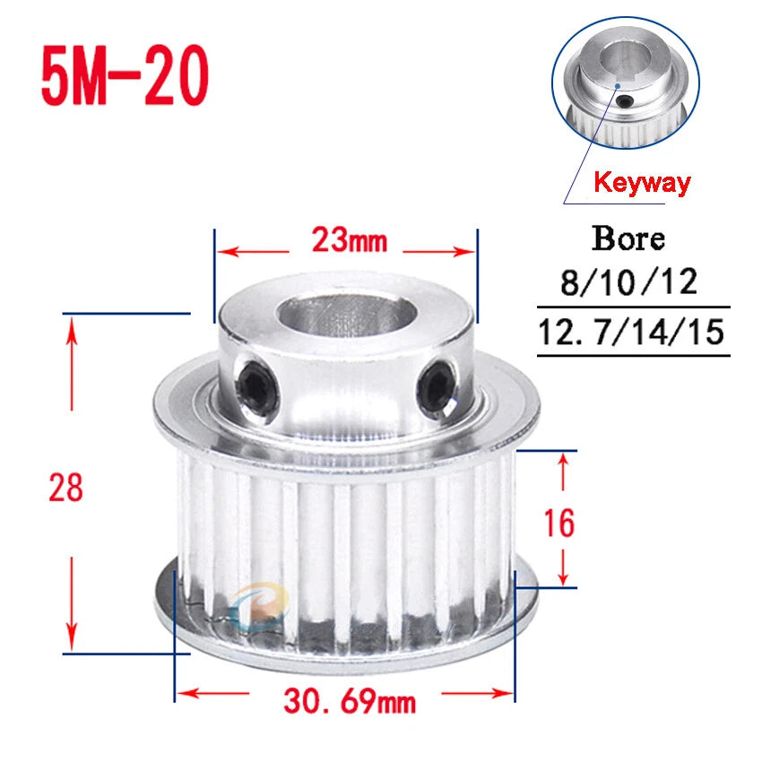 HTD-5M 15T-80T Timing Belt Pulley With Step/Keyway, Bore 8-25mm Teeth Width 16mm