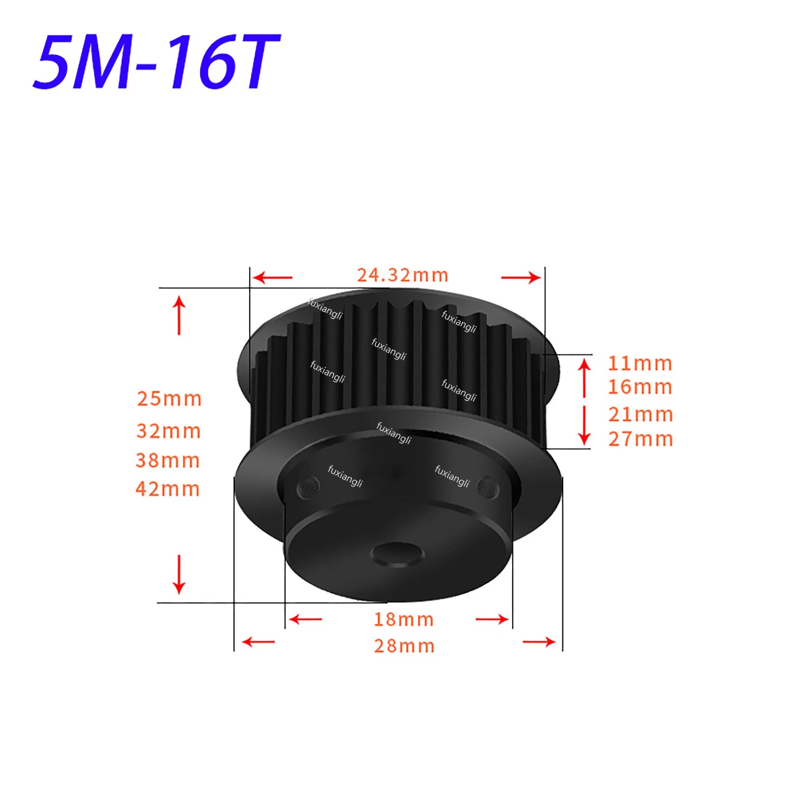HTD-5M 14T-60T Timing Belt Pulleys Pitch 5mm Teeth Width 16mm BF-type 45# Steel