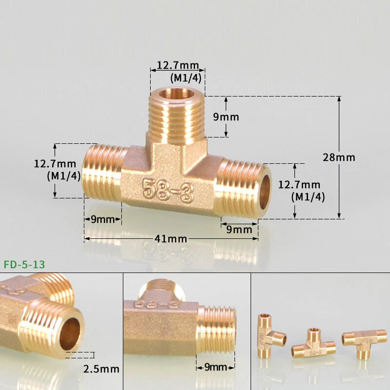 BSP Brass Tee Pipe Fitting – Male & Female Thread T-Shape Connector