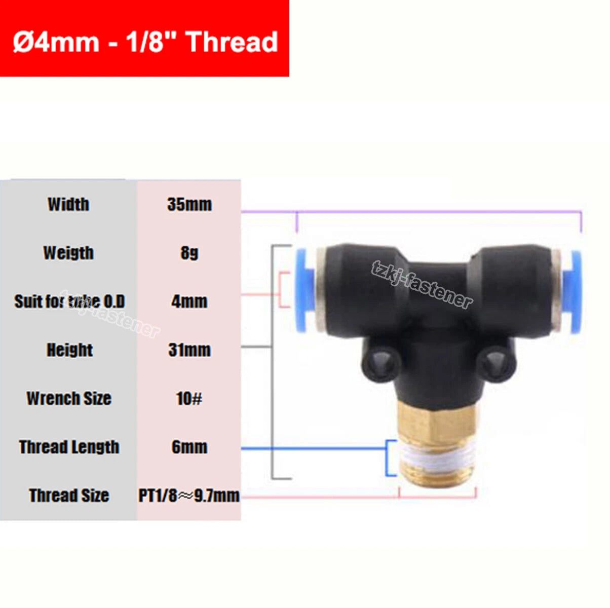 Pneumatic Tee "T" Connector BSP Male Thread 4mm-16mm Hose Tube Push-In Fittings